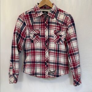 Ski-Doo team Red and Blue Plaid Button-Up Shirt Sz M